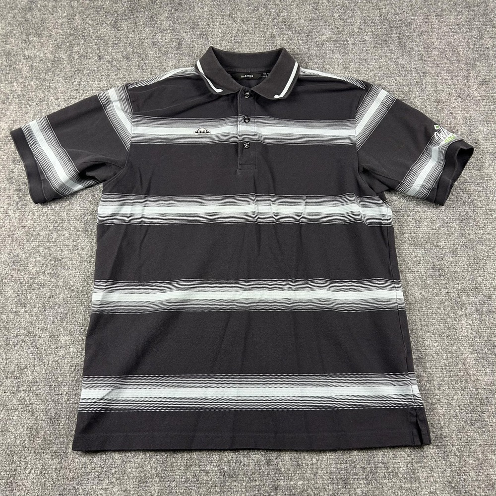 Radmor Polo Shirt Mens Medium Gray Stripe WA Golf Logo Performance‎ Short Sleeve